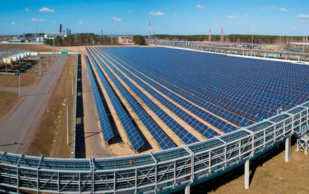 Photovoltaic station at the Belarusian gas processing plant with electricity supply to the tires of the substation 